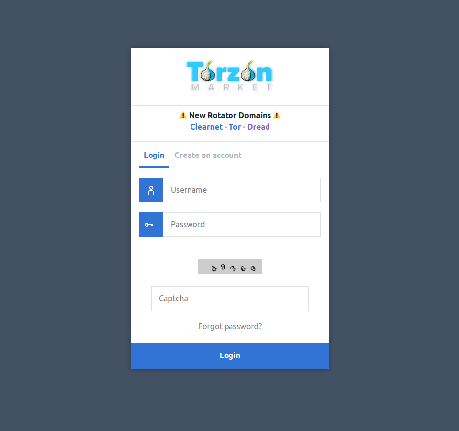 Login screen interface